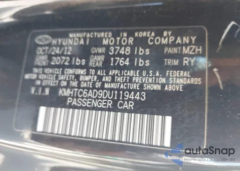 2013 Hyundai Veloster Base W/Gray из США, поврежденный, VIN KMHTC6AD9DU119443